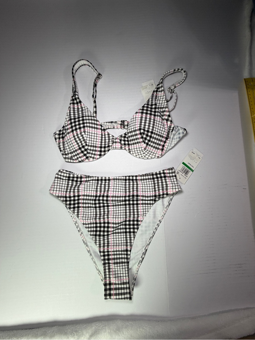 Salt + Cove Black & Pink Plaid Underwire Bikini Set